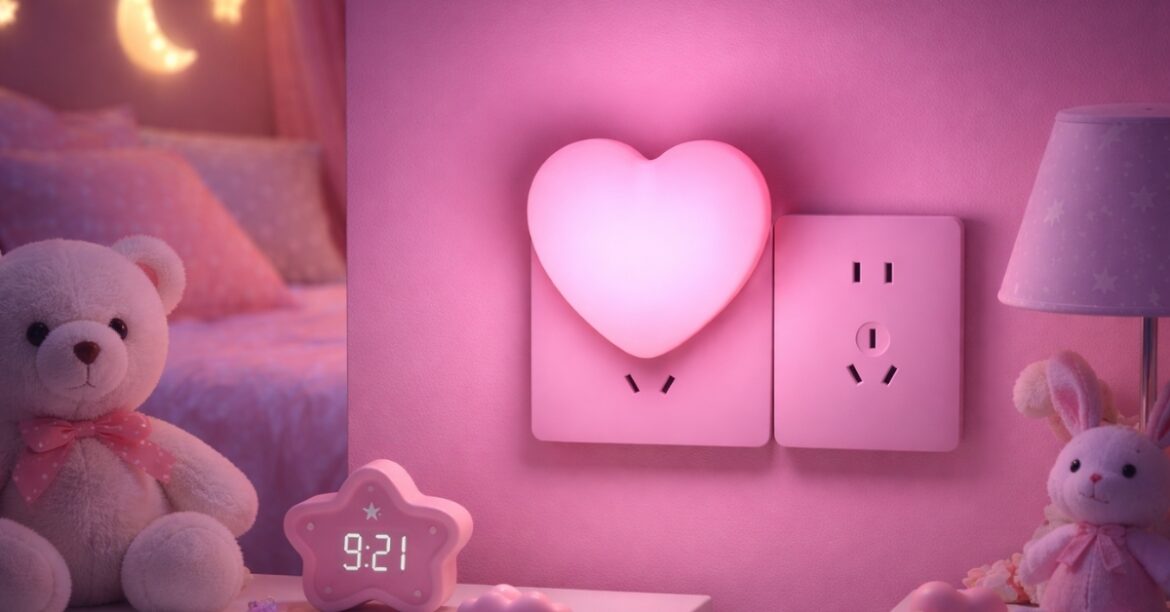 INZU LED Night Light for Kids glowing heart-shaped plug-in in pink bedroom