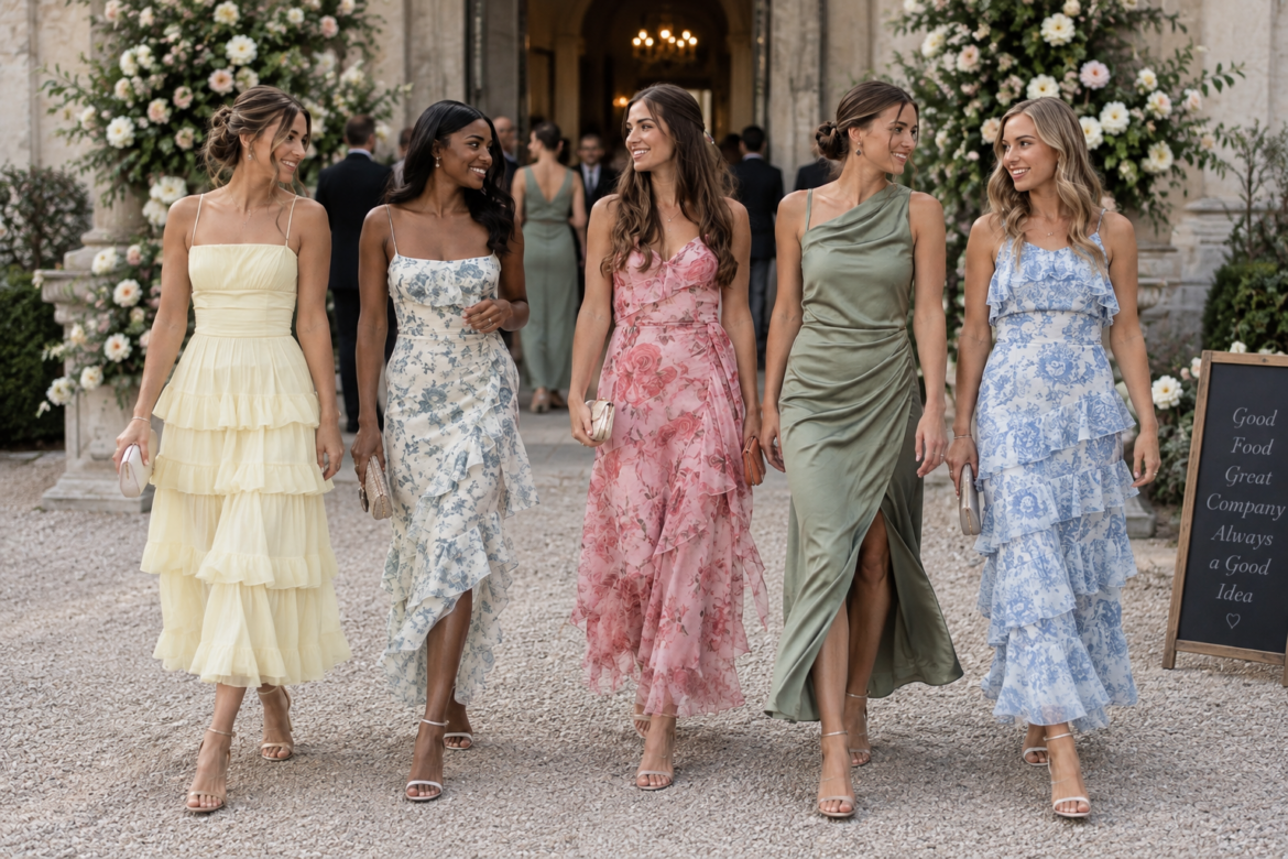 Elegant wedding guest dresses in stylish designs for formal, cocktail, and seasonal wedding celebrations.