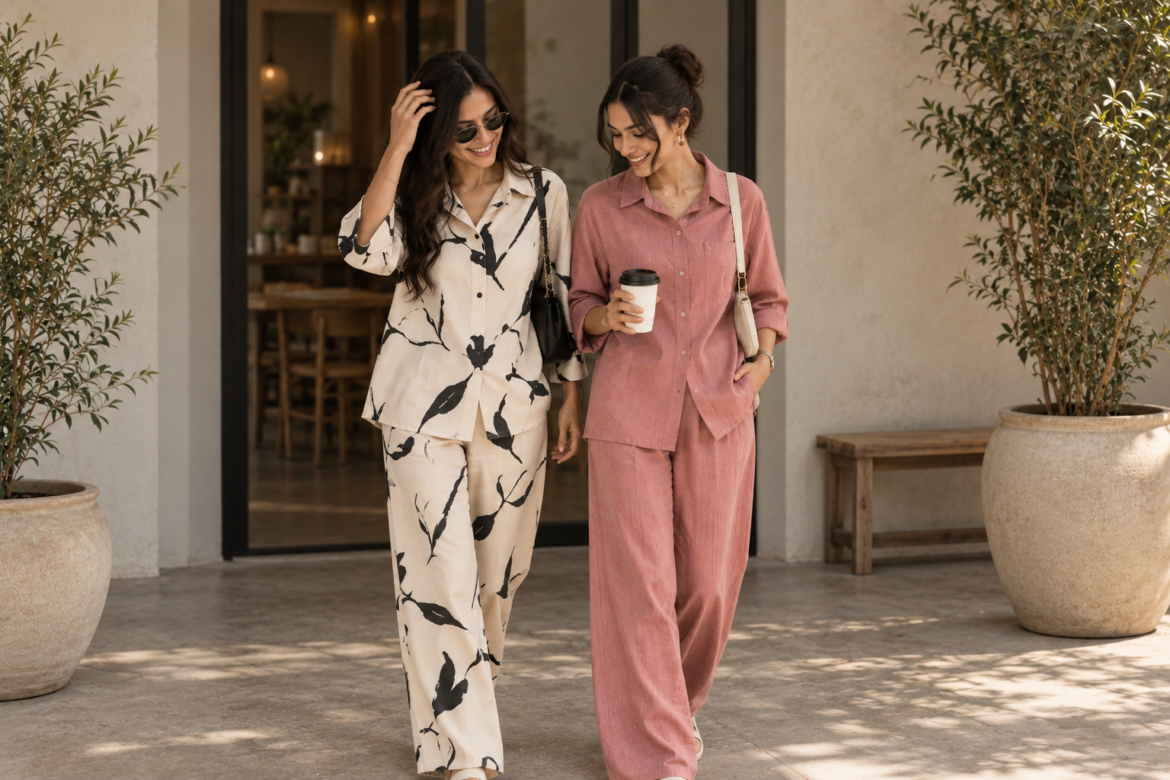 Women’s co-ord sets featuring stylish matching tops and bottoms for casual and everyday wear.