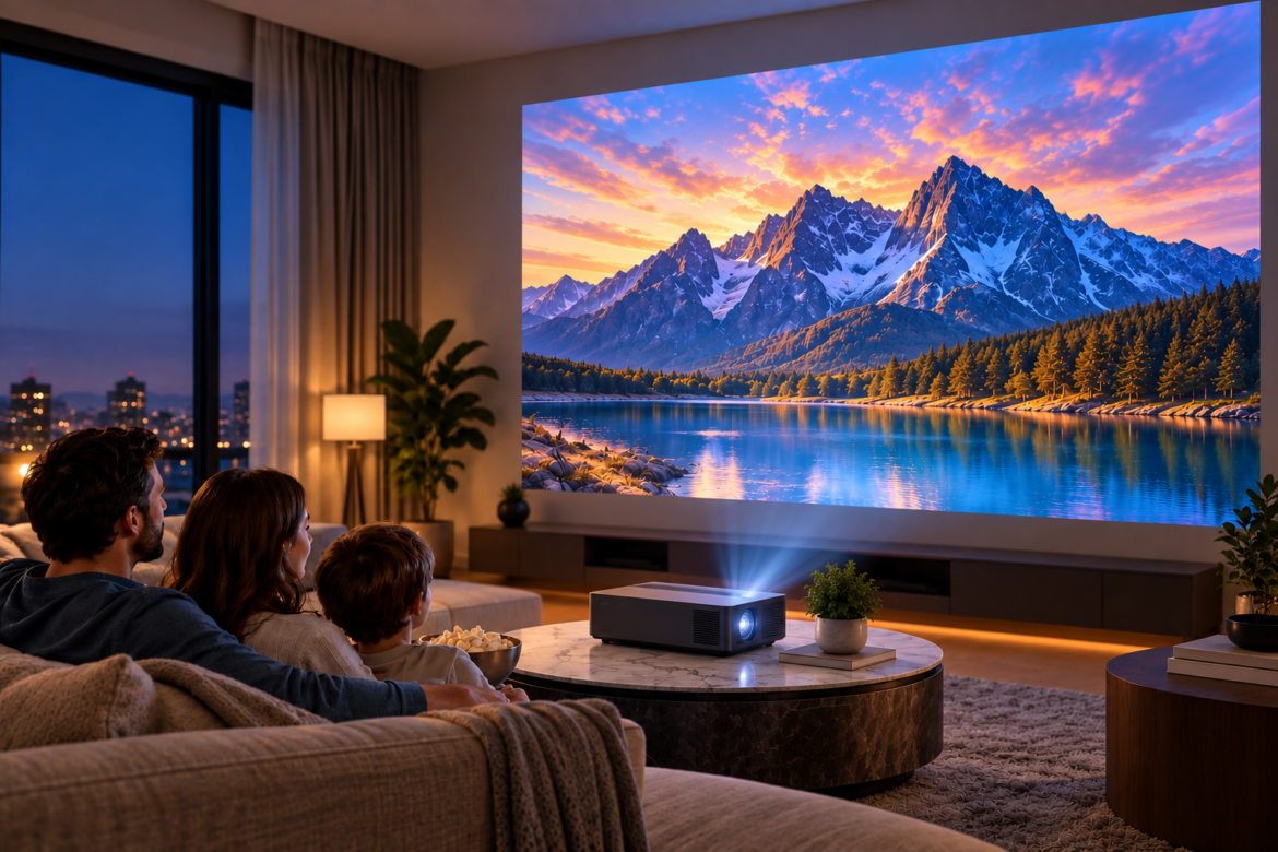 4K laser projector delivering bright, sharp ultra-high-definition home theater visuals